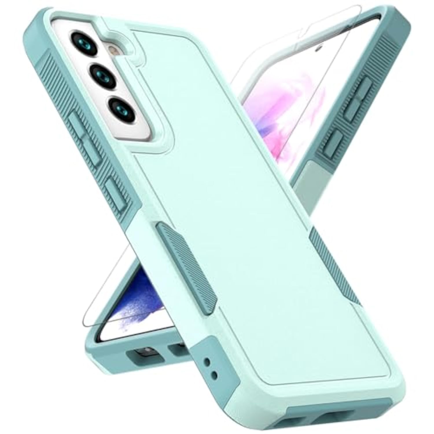 Samsung Galaxy S22 5G Dual Layer Protective Heavy Duty Cell Phone Case with Screen Protector - Military Grade Bumper Tough - Green
