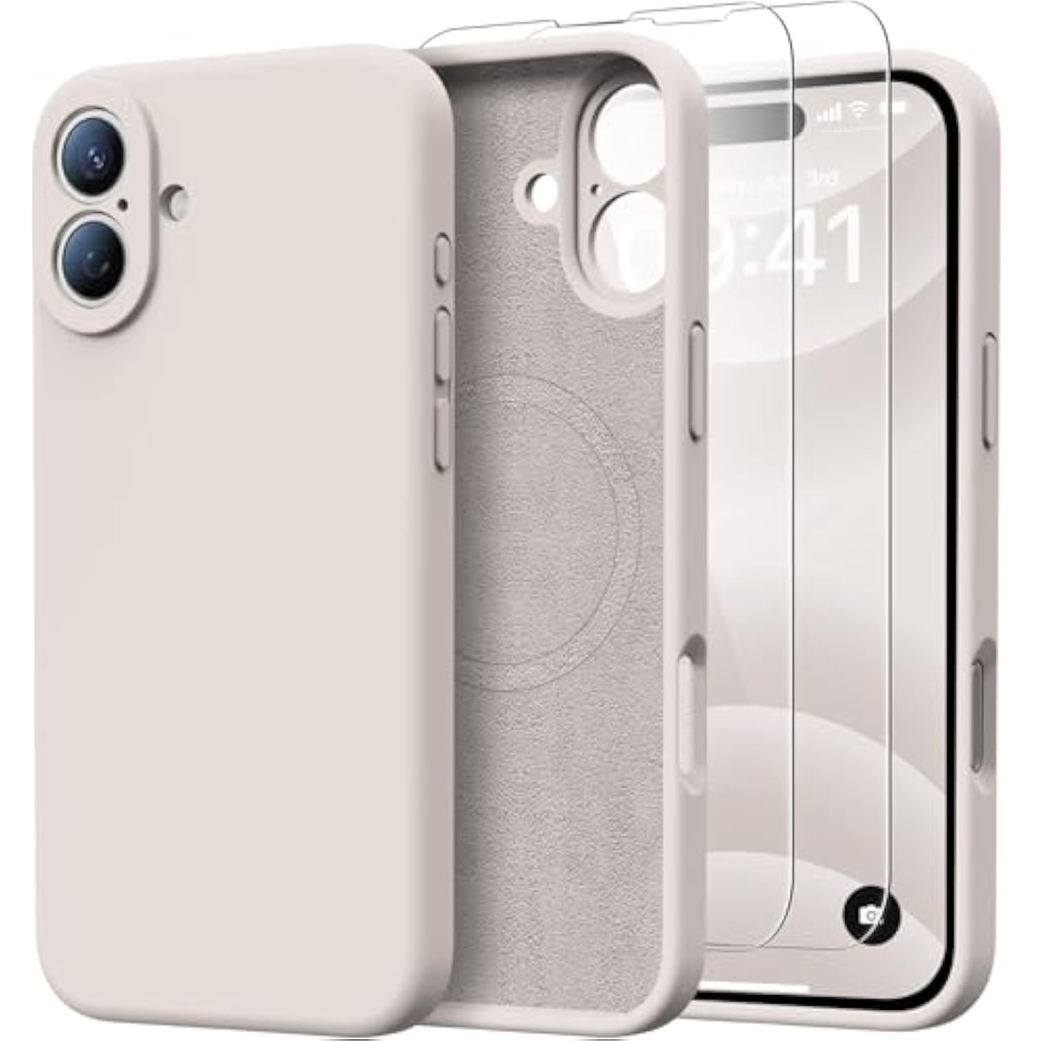 For 16 Case With 2 Screen Protectors - Compatible With Magsafe - Upgraded Camera Protection - Liquid Silicone Protective Phone Case For Men, Women,Girls - Rock Grey