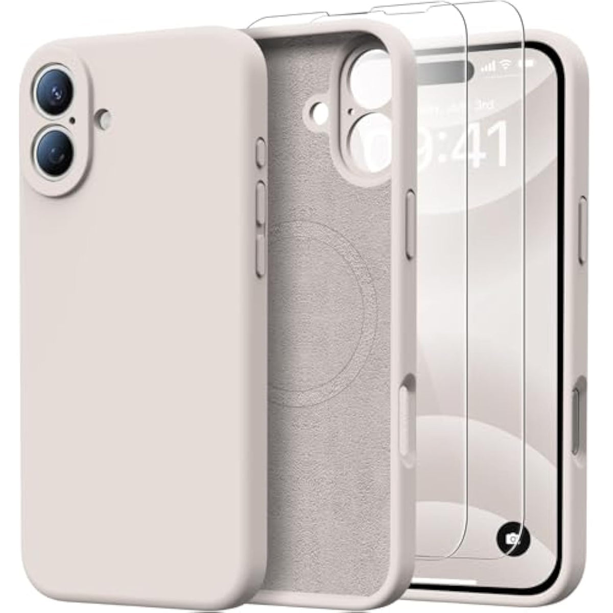 For 16 Case With 2 Screen Protectors - Compatible With Magsafe - Upgraded Camera Protection - Liquid Silicone Protective Phone Case For Men, Women,Girls - Rock Grey