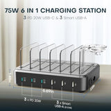 Charging Station For Multiple Devices,75W 6 Port Multi Usb C Fast Charger Station With 7 Mixed Charging Cables,Usb Charging Dock Compatible With Iphone, Samsung, Ipad, Tablet And More