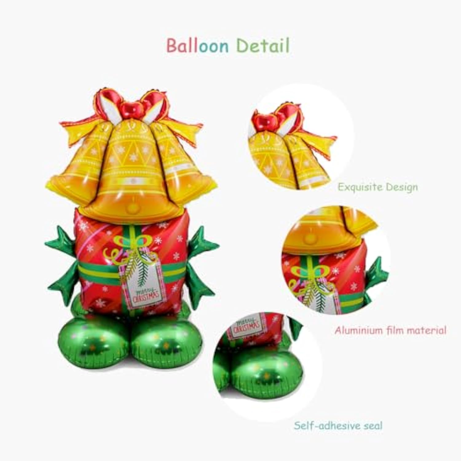 2-Piece 49-Inch Christmas Foil Balloons with Gingerbread Man and Bell for Party Decor