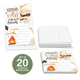 S'Mores Birthday Party Invitations For Boys Or Girls, S'More Bonfire Birthday Parties Supplies Decorations, Backyard Camping Theme Fill-In Invites, 4" X 6" Double-Sided Cards(20 Invitations And