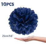 10 Pcs Paper Pom Poms Flowers For Wedding, Birthday Party, Baby Shower, Nursery Decor, Bachelorette Party Hanging Decor, (10 Inch, Navy Blue)