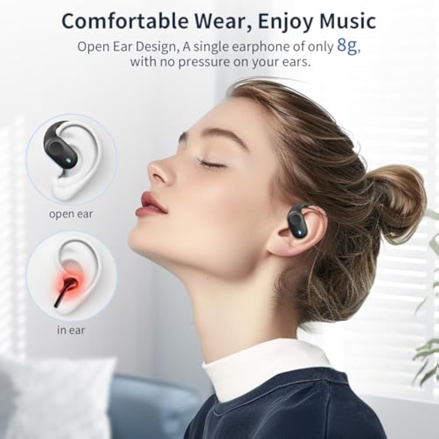 Open Ear Headphones, Bluetooth Headphones 5.3 Sports With Smart Digital Display, 36H Playtime, Ip54 Waterproof, Wireless Earbuds Lightweight Design Fit Cycling, Running, Workout (Black)