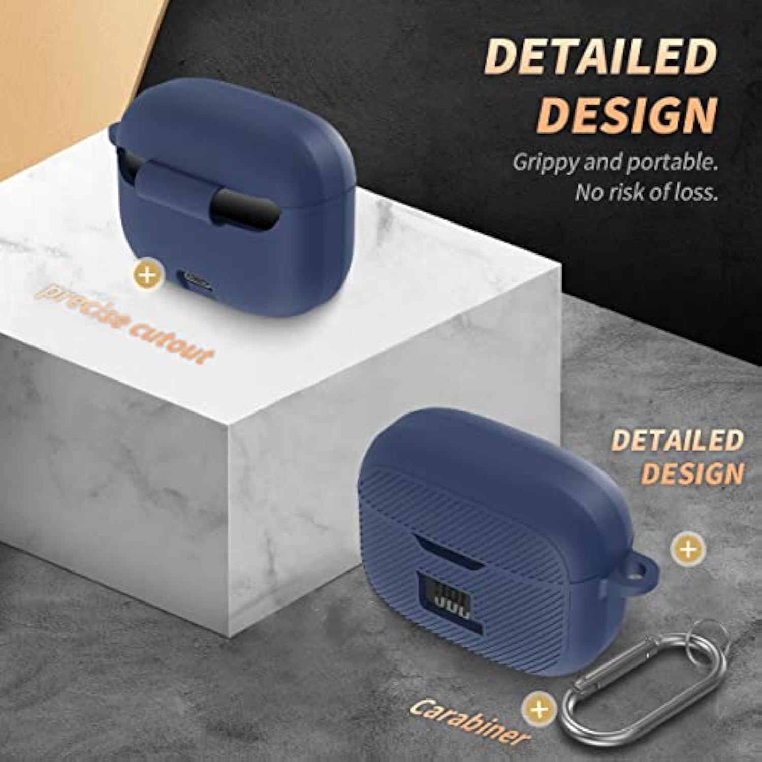 For Jbl Tune 230Nc Tws Case Cover, Silicone Protective Portable Scratch Shock Resistant Cover Only Compatible With Jbl 230Nc Earbuds Charging Case With Carabiner(Blue)