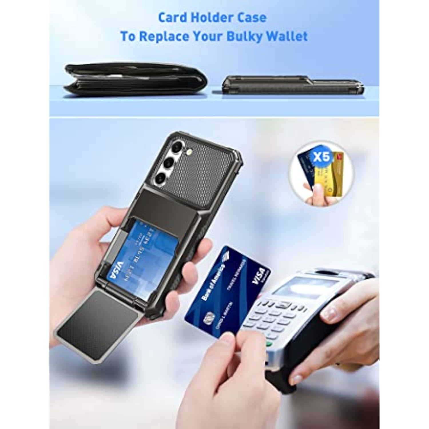 Samsung S23 Case Wallet with 5 Credit Card Holder, 6.1 in Gunmetal