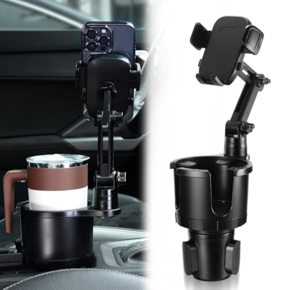 2 In 1 Phone Holder For Car With 360°Rotation & Long Arm Cup Holder Cell Phone Holder For Car Compatible With 4-7 Inches Smartphones