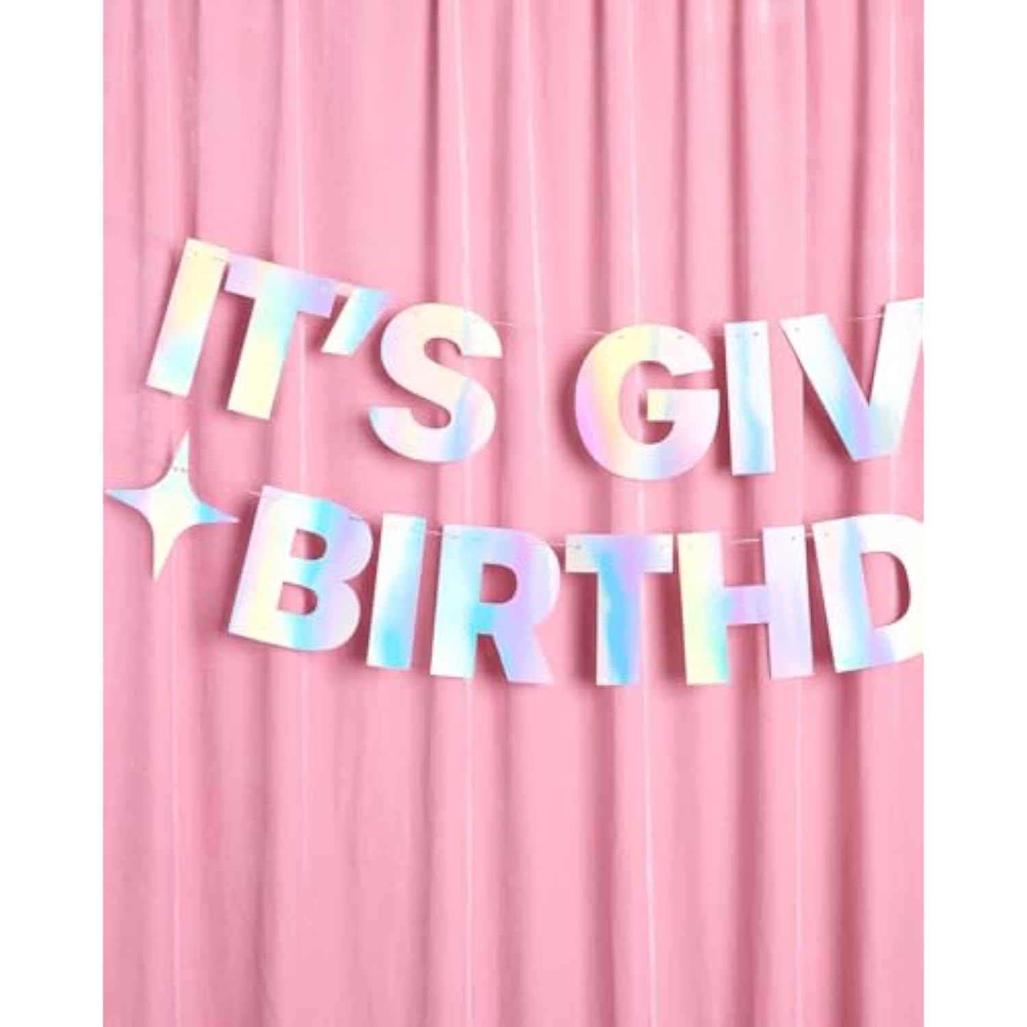 It’s Giving Birthday Banner Iridescent Foil 3Ft Fun Party Decor Photobooth Backdrop
