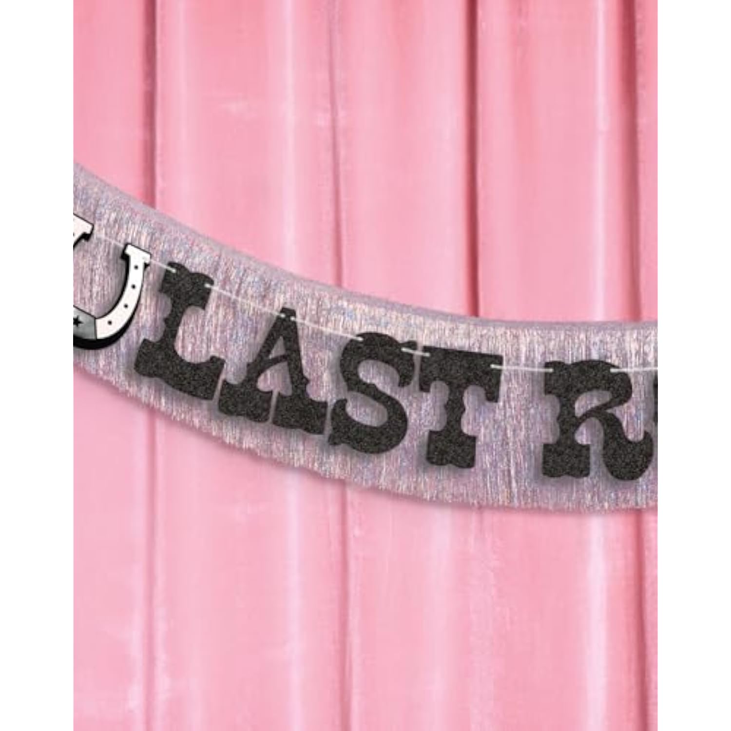 Last Rodeo Fringe Banner Black Glitter Silver Iridescent 5.5Ft Western Bachelorette Decor