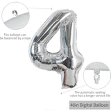 40in Silver Number 4 Foil Balloon Birthday Party Anniversary Decor
