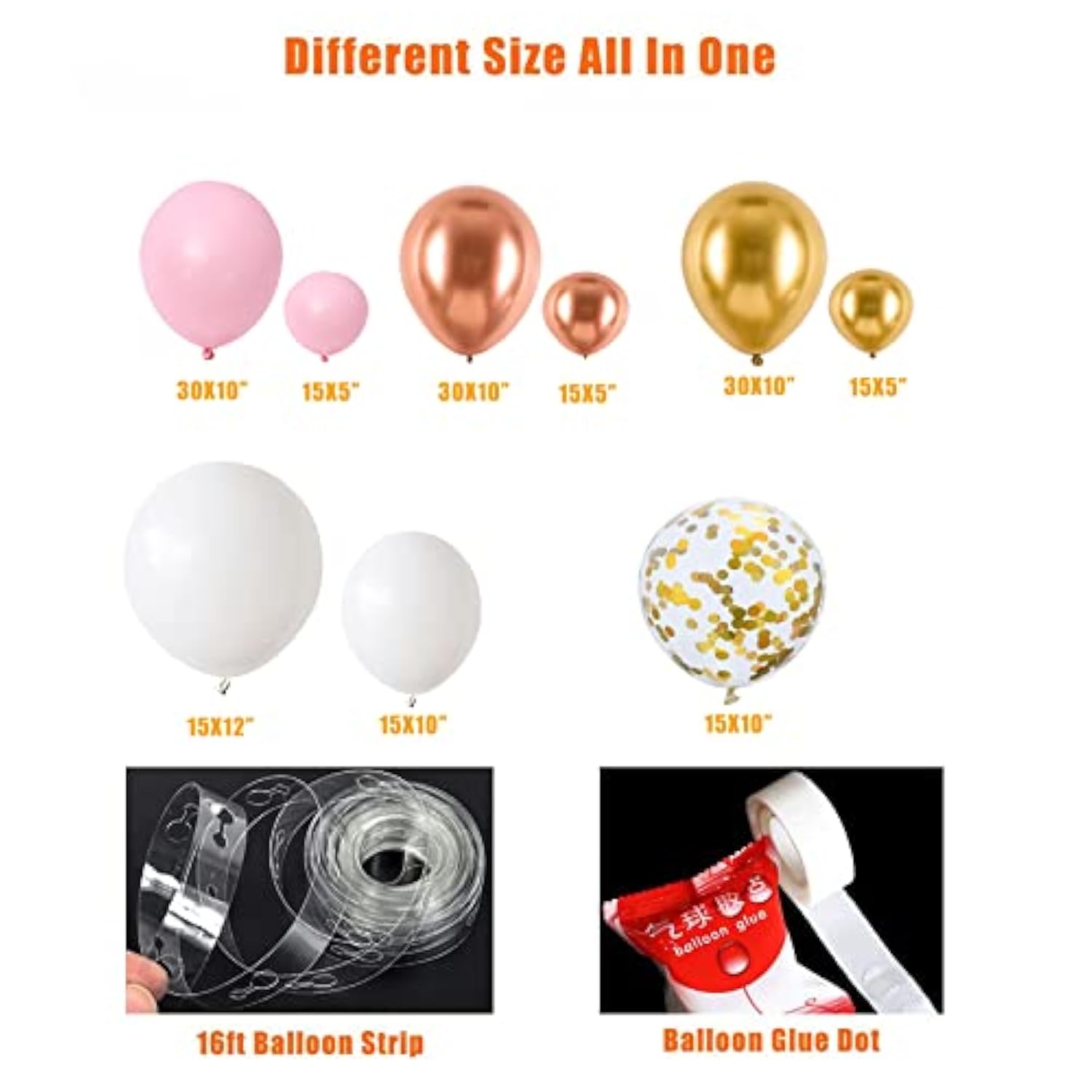 Diy Rose Gold Pink White Balloon Garland Arch 160Pcs With Confetti Bal