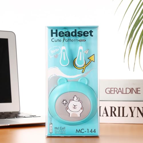 Bear Earbuds for Kids, Kawaii Wired in-Ear Headphones Gift for School Girls and Boys with Microphone and Cute Panda Bear Storage Case (Bear Green)