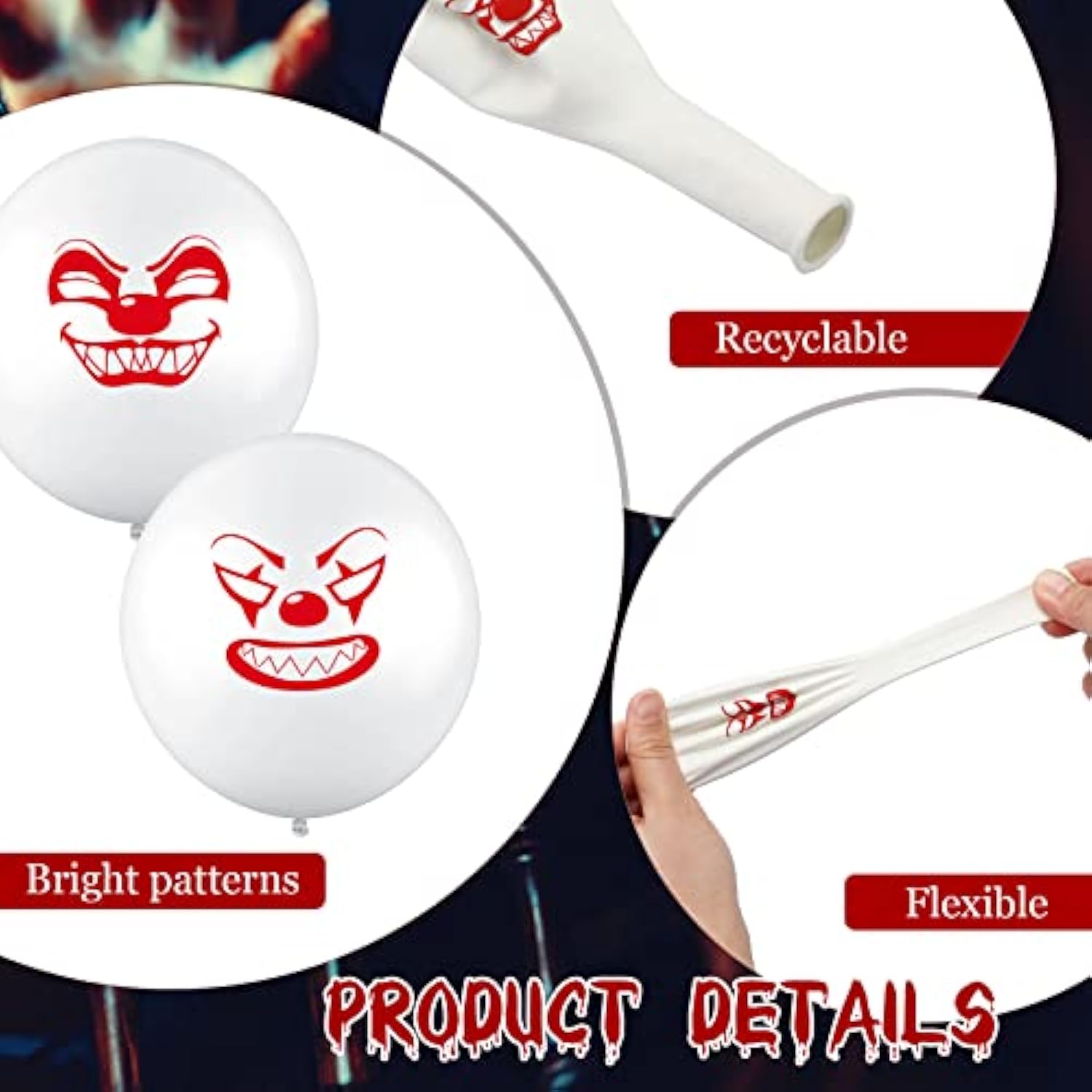 100pcs Halloween Clown Balloons, 12" Latex Scary Carnival Party Decorations