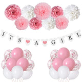 "It's A Girl" Baby Shower Decorations Banner & Paper Pom Poms for Girl Party Decor