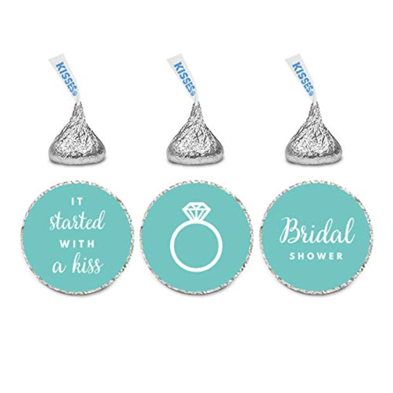 Chocolate Drop Labels Trio, Fits Kisses Party Favors, Wedding Bridal Shower, Diamond Blue, 216-Pack, Robin'S Egg Blue Bride & Co Inspired Bridal Shower Party Decor Decorations