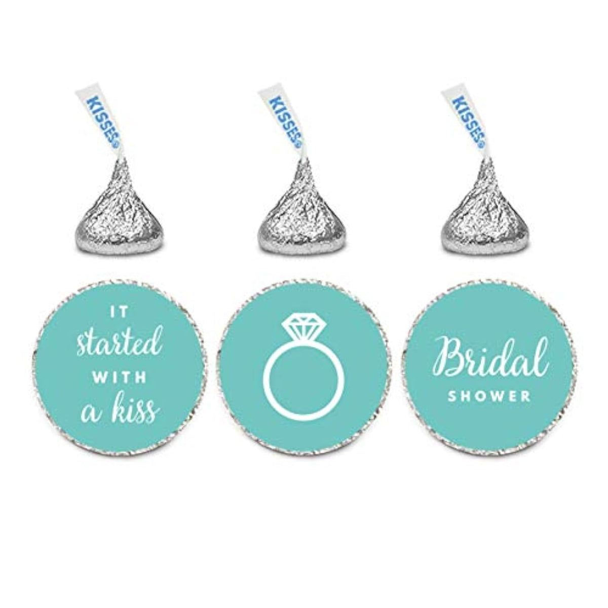 Chocolate Drop Labels Trio, Fits Kisses Party Favors, Wedding Bridal Shower, Diamond Blue, 216-Pack, Robin'S Egg Blue Bride & Co Inspired Bridal Shower Party Decor Decorations