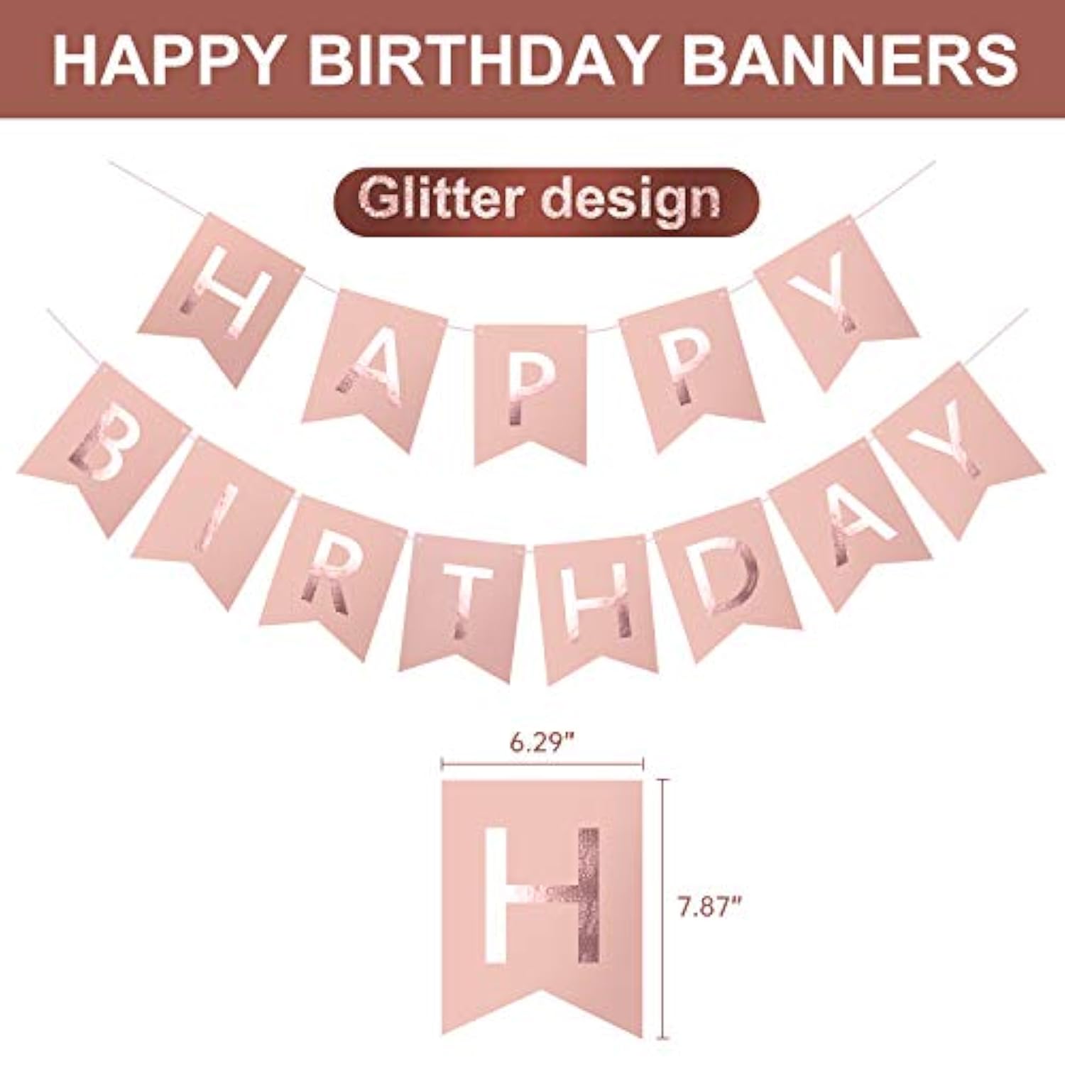 Rose Gold Party Decorations Set - Rose Gold Glittery Happy Birthday Banner, Foil Swirls ,Tissue Paper Pom Poms , Circle Dots Garland For Party Decorations,Girls Birthday