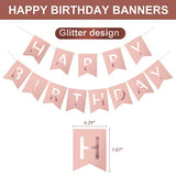 Rose Gold Party Decorations Set - Rose Gold Glittery Happy Birthday Banner, Foil Swirls ,Tissue Paper Pom Poms , Circle Dots Garland For Party Decorations,Girls Birthday