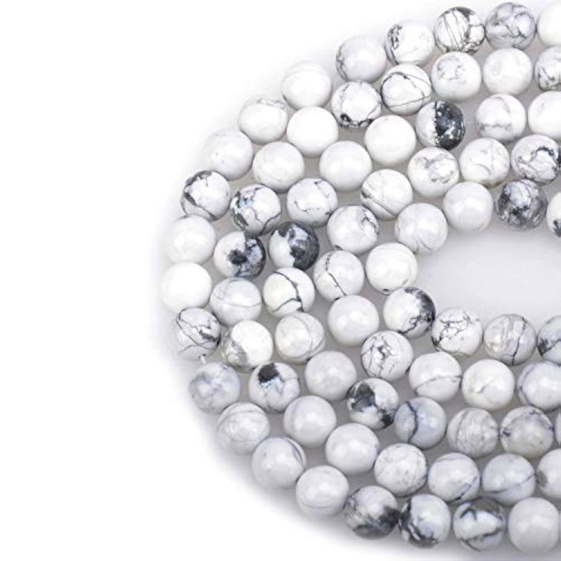 100Pcs 8Mm Natural White Howlite Beads Gemstone Round Loose Beads For Jewelry Making With Crystal Stretch Cord