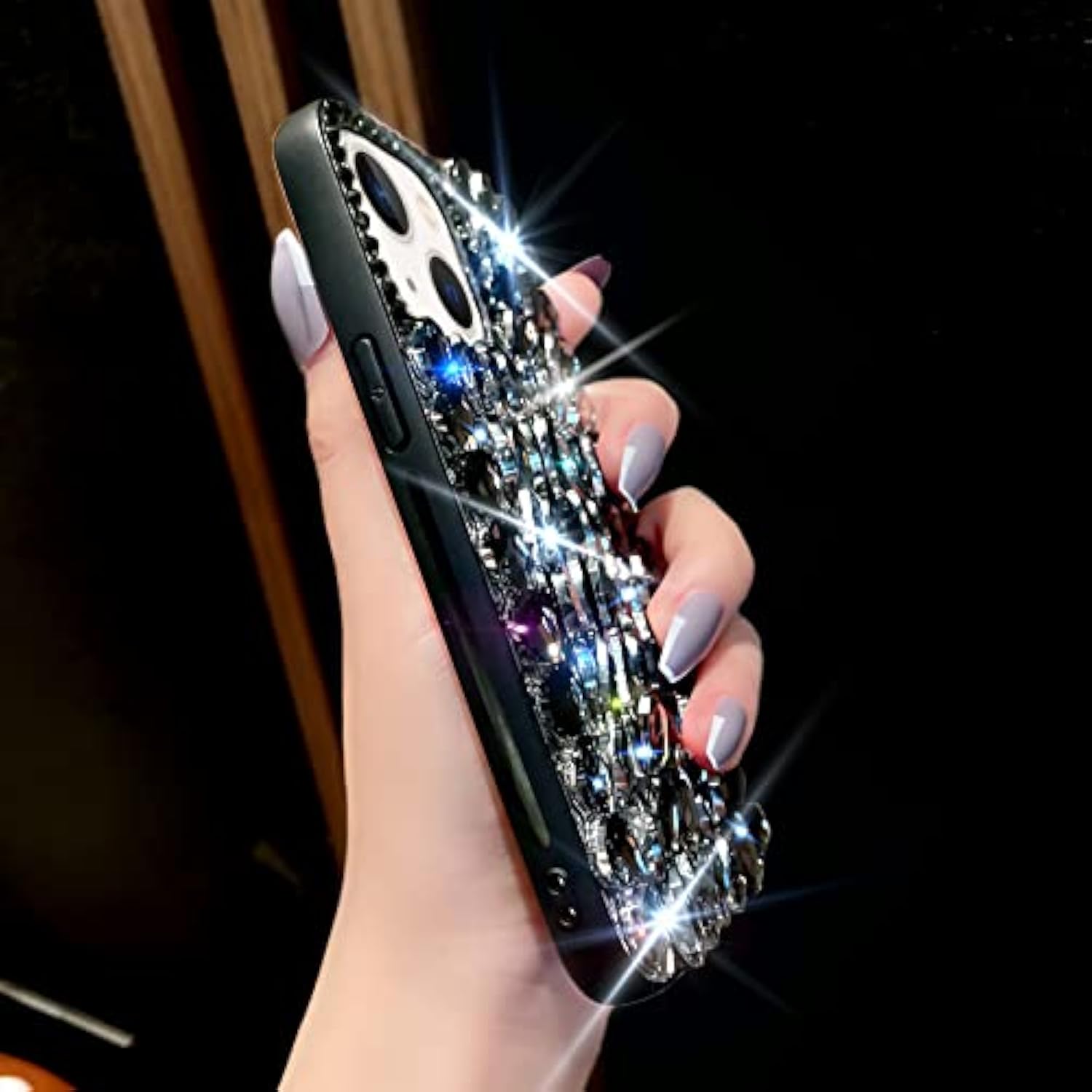 For Iphone 13 Case For Women?6.1 Inch??Very Shiny Luxury Bling Phone Case With 3D Glitter Sparkle Crystal Rhinestone Diamond Gems On Hard Reflective Pc Back Cover For Girls?Black?