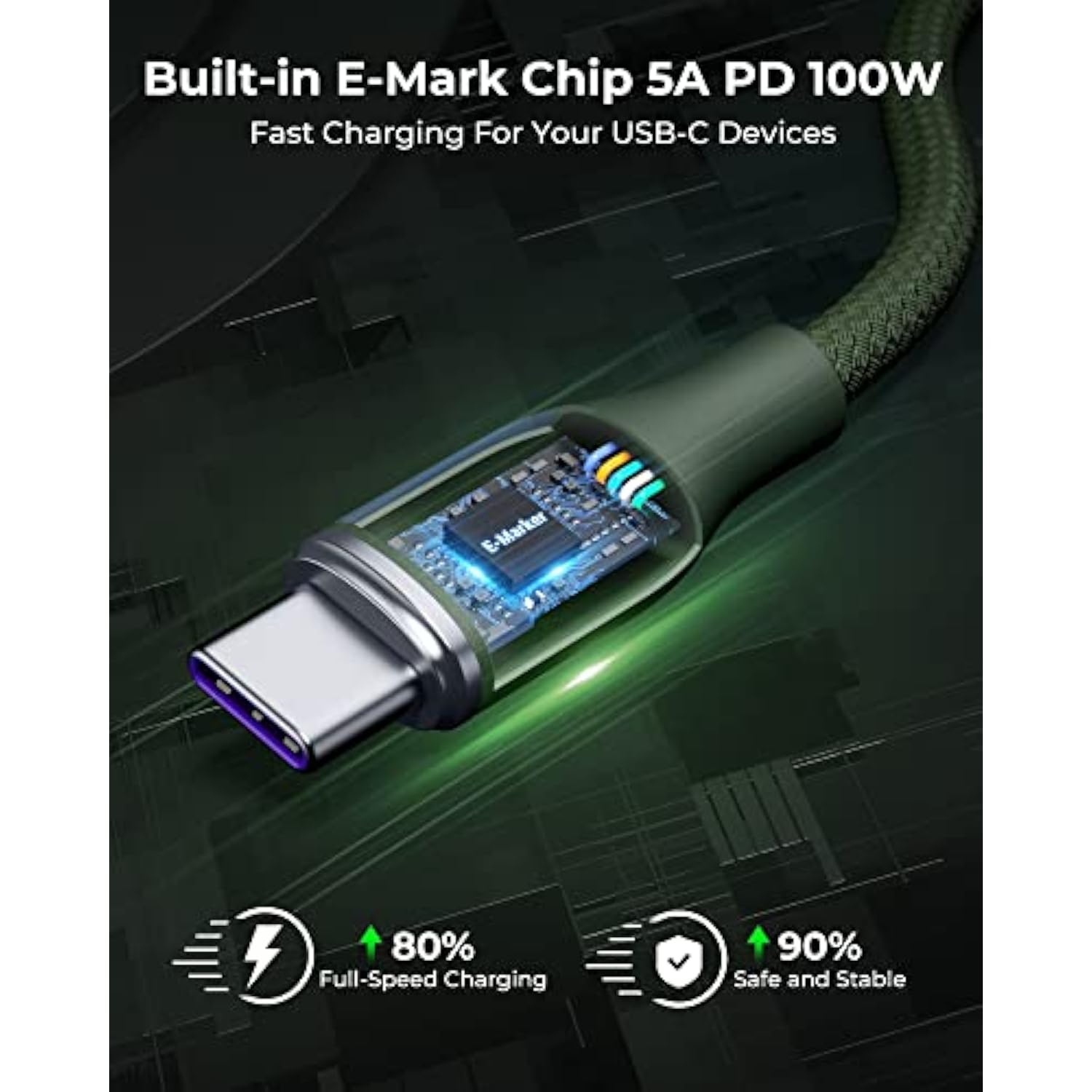 Usb C Cable (6Ft 100W, 2-Pack), Premium Nylon Usb C To Usb C Cable 2.0, Type C Charging Cable Fast Charge For Macbook Pro 2020, Ipad Pro 2021, Galaxy S22, Pixel, Switch And More-Green