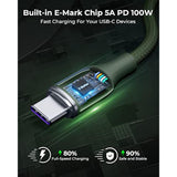 Usb C Cable (6Ft 100W, 2-Pack), Premium Nylon Usb C To Usb C Cable 2.0, Type C Charging Cable Fast Charge For Macbook Pro 2020, Ipad Pro 2021, Galaxy S22, Pixel, Switch And More-Green