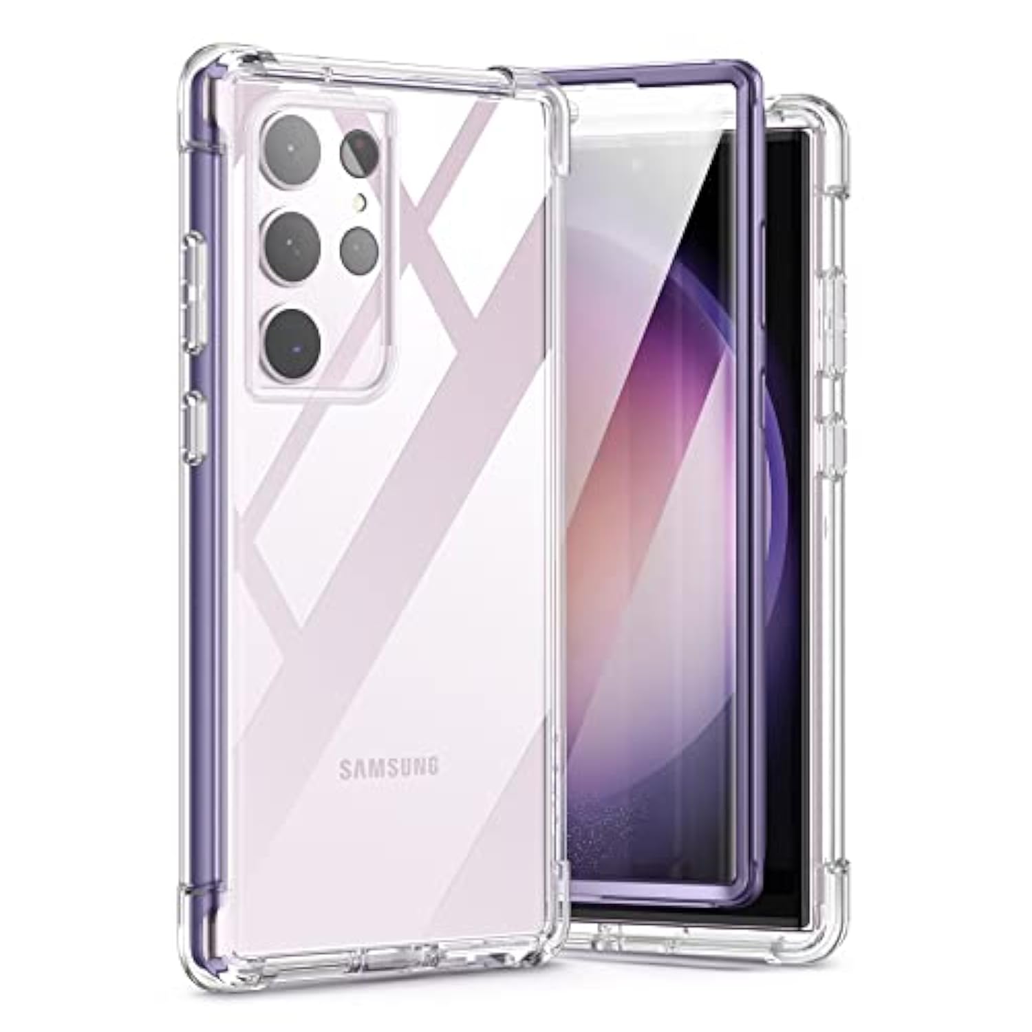 For Samsung Galaxy S23 Ultra Clear Case 6.8" (Only), [Built-In Screen Protector] Full Body Protective Hard Shell+Soft Tpu Phone Case For Samsung S23 Ultra -(Dark Purple Edge)