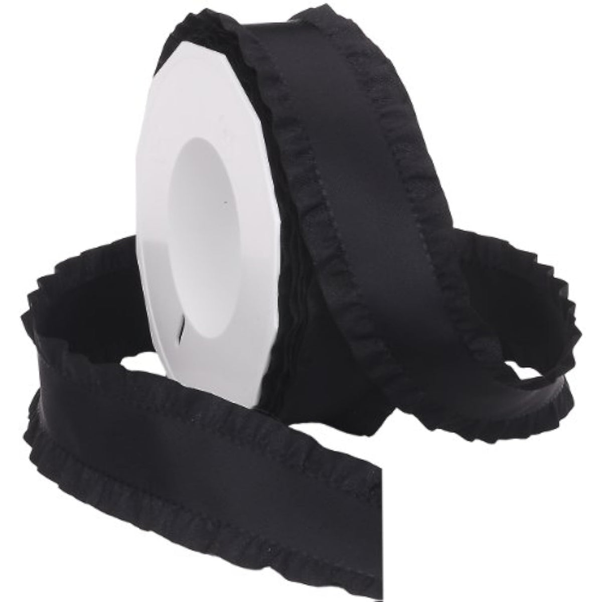 Double Ruffle Ribbon, 1-1/2-Inch By 16.5-Yard, Black