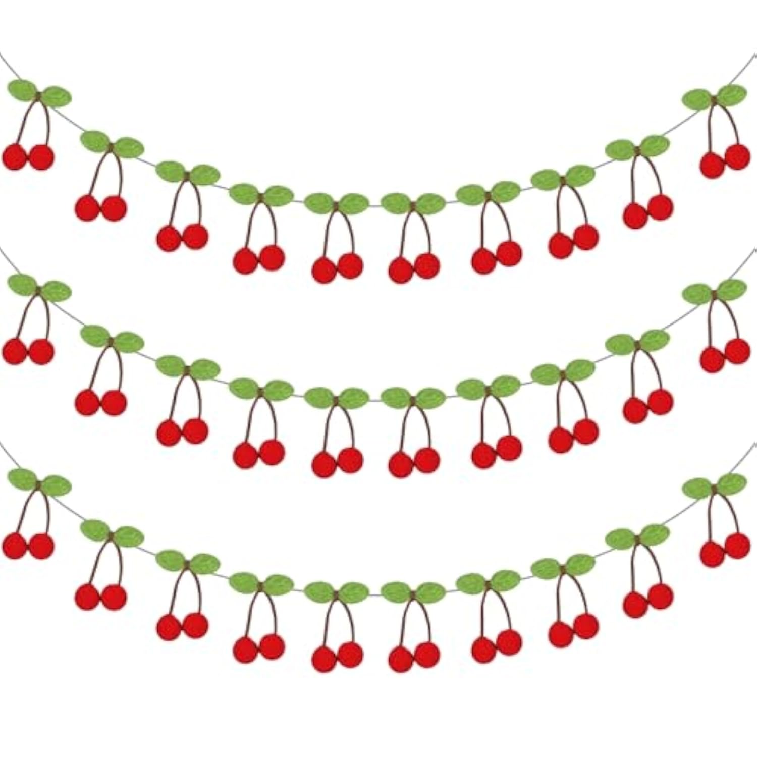 3 Pcs Cherry Garland Decoration Diy Felt Pom Pom Fruit Hanging Decor Cherries Birthday Garlands Banner Cherries Party Decoration For Birthday Wedding Baby Shower Christmas Home Decor