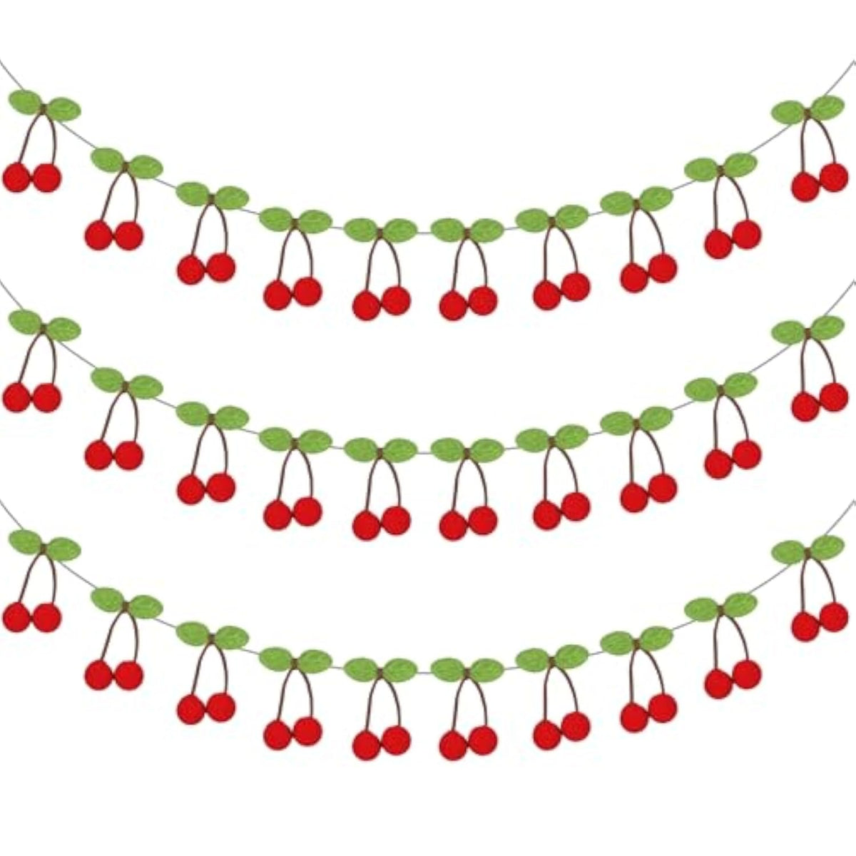 3 Pcs Cherry Garland Decoration Diy Felt Pom Pom Fruit Hanging Decor Cherries Birthday Garlands Banner Cherries Party Decoration For Birthday Wedding Baby Shower Christmas Home Decor