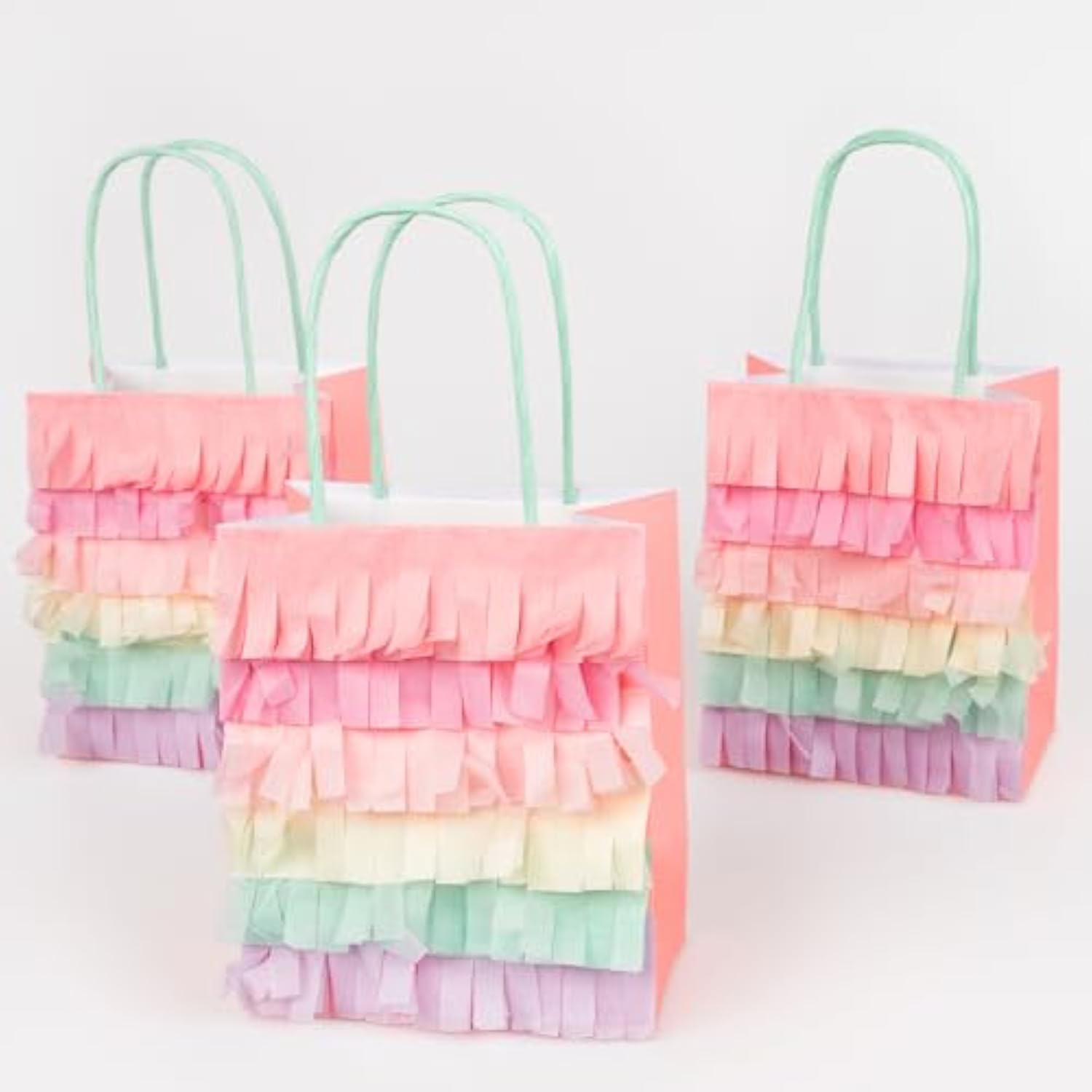 Meri Meri Meadow Unicorns Fringe Paper Party Bags (Pack of 8), Unicorn Party Favor Bags for Birthday, Baby Shower, Princess, Pastel Fringe