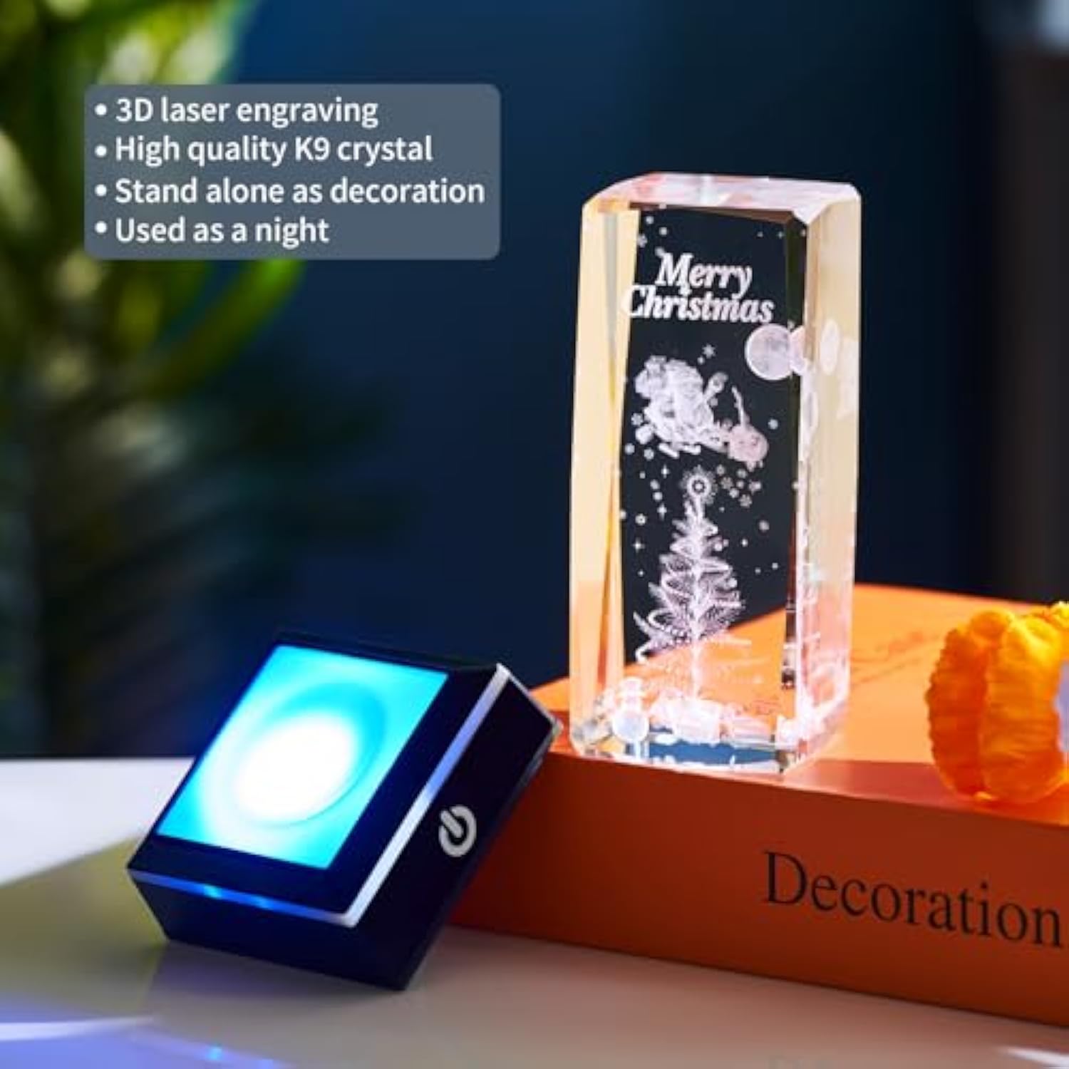 3D Crystal Night Light, K9 Crystal Led Lamp With Light Base, Merry Christmas Gifts For Kids, Women, Teens, Boys, Girls, Anniversary, Birthday, Holiday Room Decor(Merry Christmas)