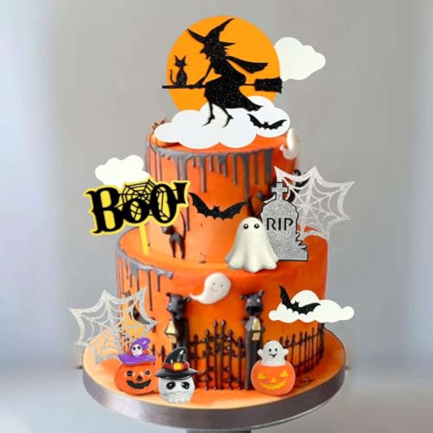 Halloween Cake Toppers Pumpkin Ghost Skull Spider Witch Castle Party Decorations