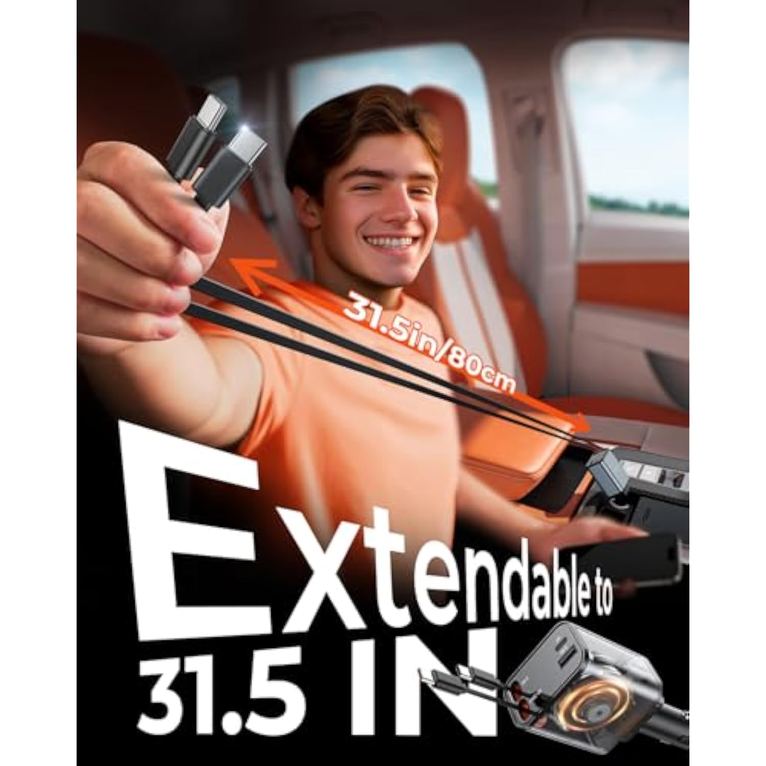 [Upgraded Smaller] Retractable Car Charger Usb C?With Dual Type C Cables?, 4 In 1 69W Fast Usb C Car Adapter, Car Accessories Car Phone Charger For Iphone 16/15, Ipad, Samsung Galaxy, Pixel