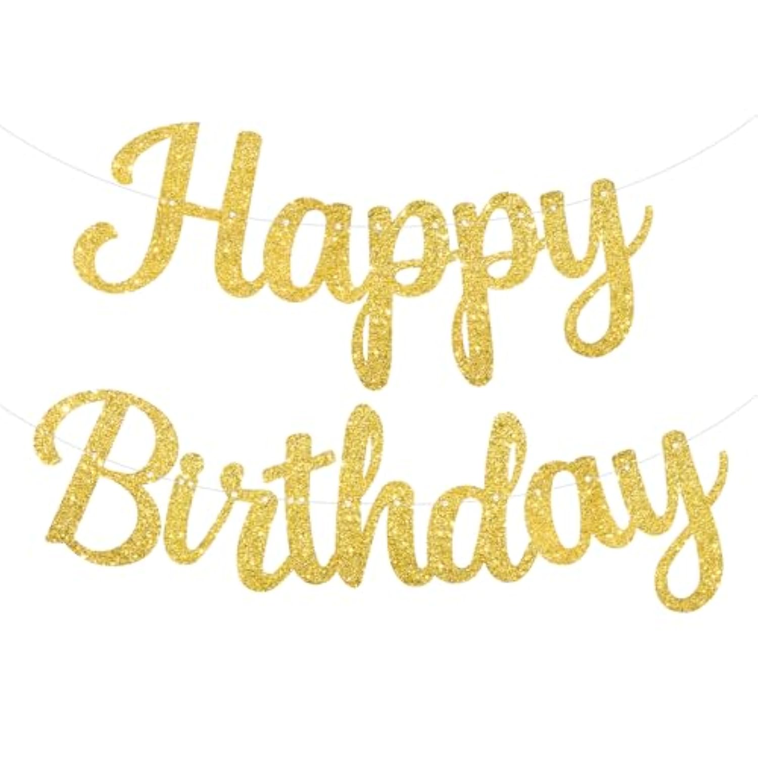 Gold Happy Birthday Banner, Pre-Strung Glitter Gold Birthday Sign, 10 Feet, No Diy, Happy Birthday Garland For Women Men Birthday Party Decorations Supplies