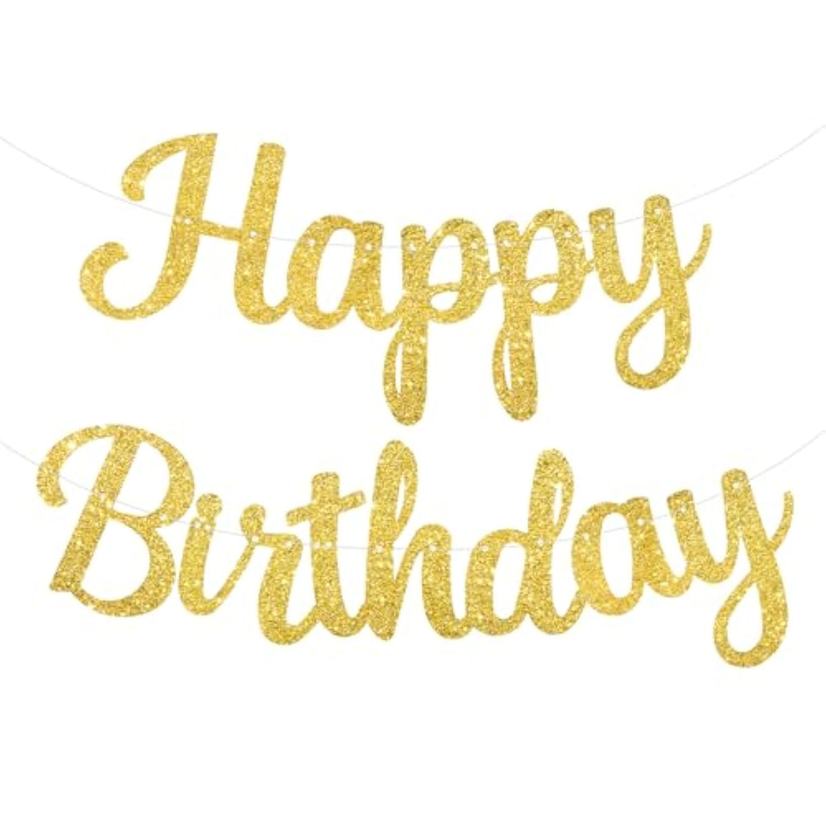Gold Happy Birthday Banner, Pre-Strung Glitter Gold Birthday Sign, 10 Feet, No Diy, Happy Birthday Garland For Women Men Birthday Party Decorations Supplies
