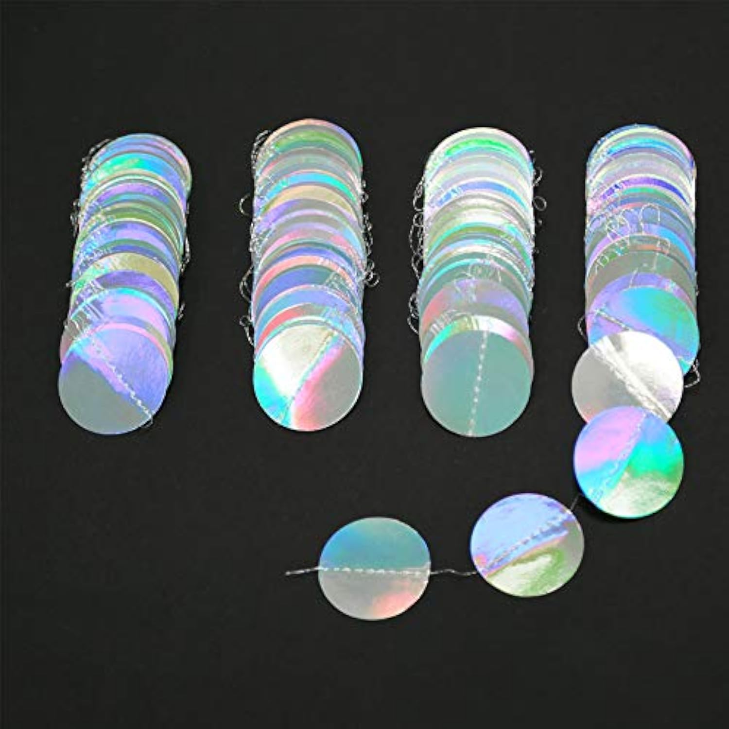 Iridescent Holographic Circle Garland – Disco Theme Party Decor for Birthday, NYE & More