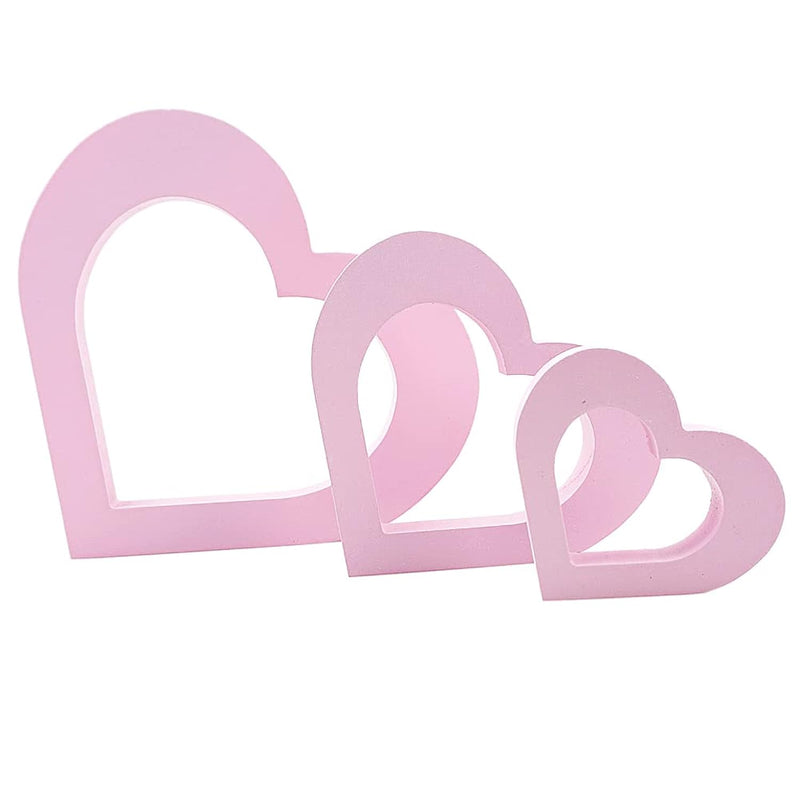 3 Pcs Pink Wooden Heart Centerpiece Pink Heart Shape Sign For Valentin