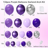 Purple Balloon Garland Arch Kit - 134Pcs Mixed Size Purple & Silver Balloons For Birthday, Wedding & Baby Shower Decorations