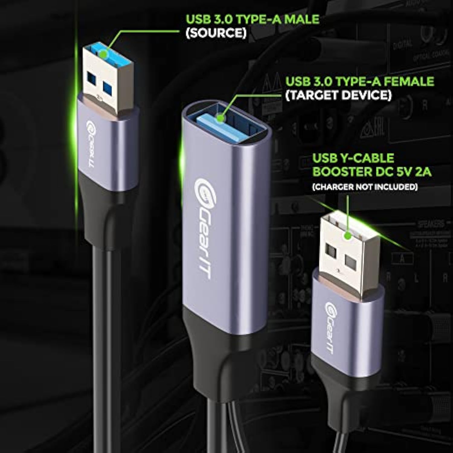 GearIT USB 3.0 Active Extension Cable (30 Feet) A-Male to A-Female USB Repeate