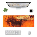 Burnt Abstract Monochrome Orange Graphic Blots Mouse Pad, 31.5 X 11.8 In Rubber Base Mouse Pad With Stitched Edges For Office Home