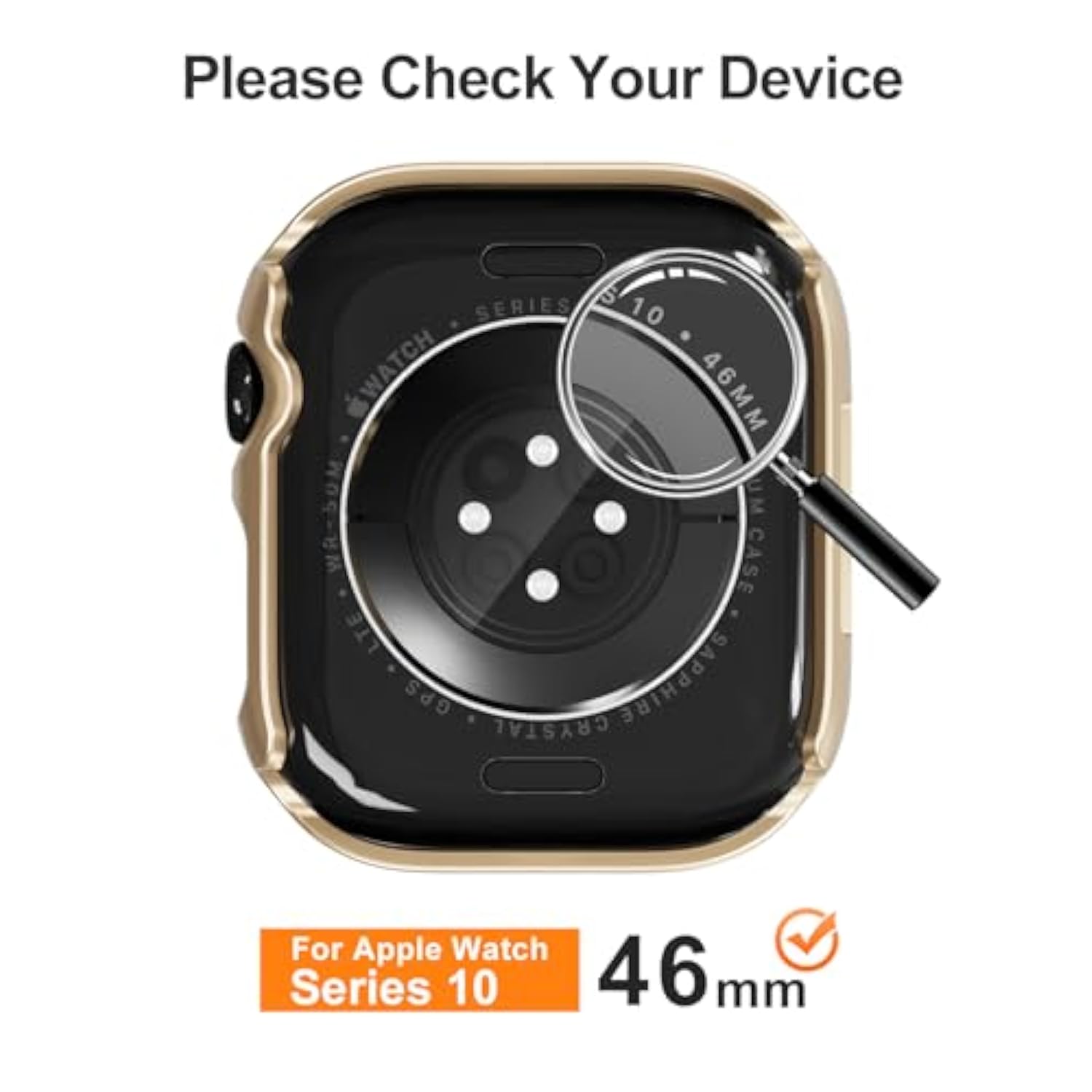 2-Pack Tempered Glass Case For Apple Watch Series 10 46Mm. The Screen Protector For Apple Watch 46Mm Case Is Made Of Pc Material And 9H Tempered Glass (Champagne Gold)
