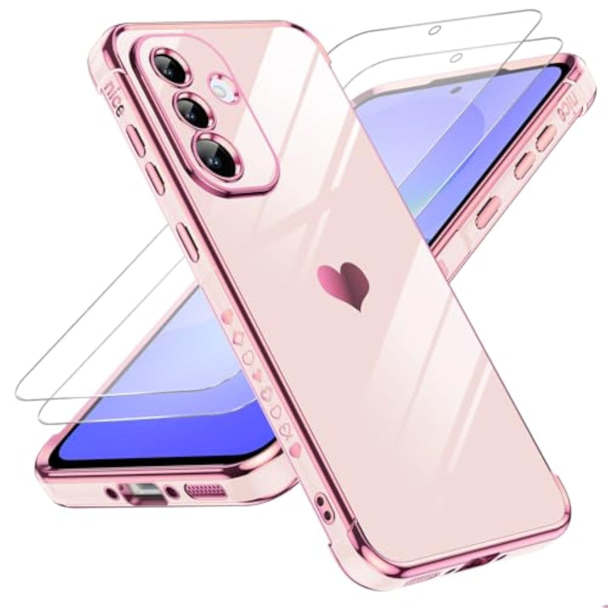 Luxury Pink Heart Plating Phone Case for Samsung Galaxy A37-5G