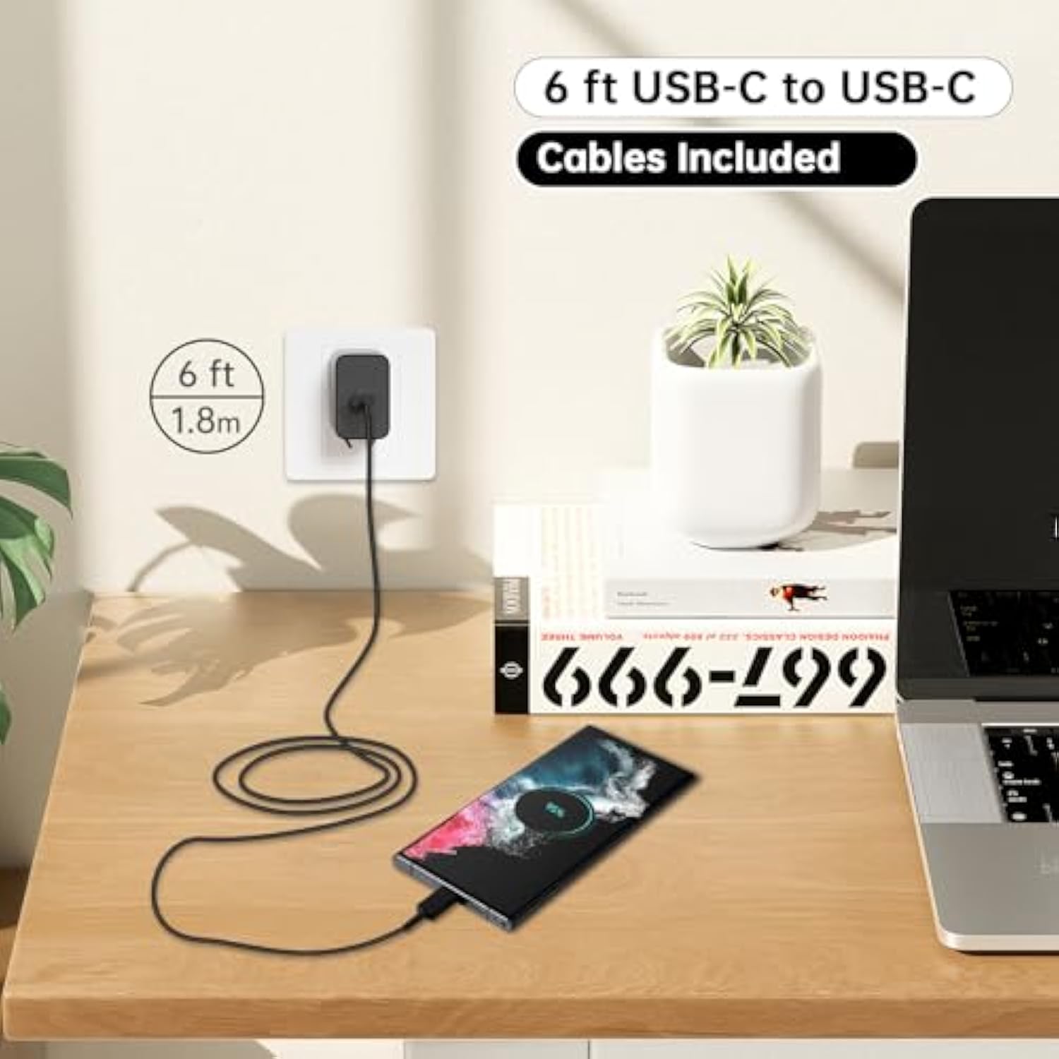 45W Samsung Usb C Super Fast Charger, 2 Pack Pd 3.0 Charging With 6Ft Cable For Samsung Galaxy S24 Ultra/S24 Plus/S24+/S23 Ultra/S23+/S22 Ultra/S22 Plus/S21/Note 20/Note10+