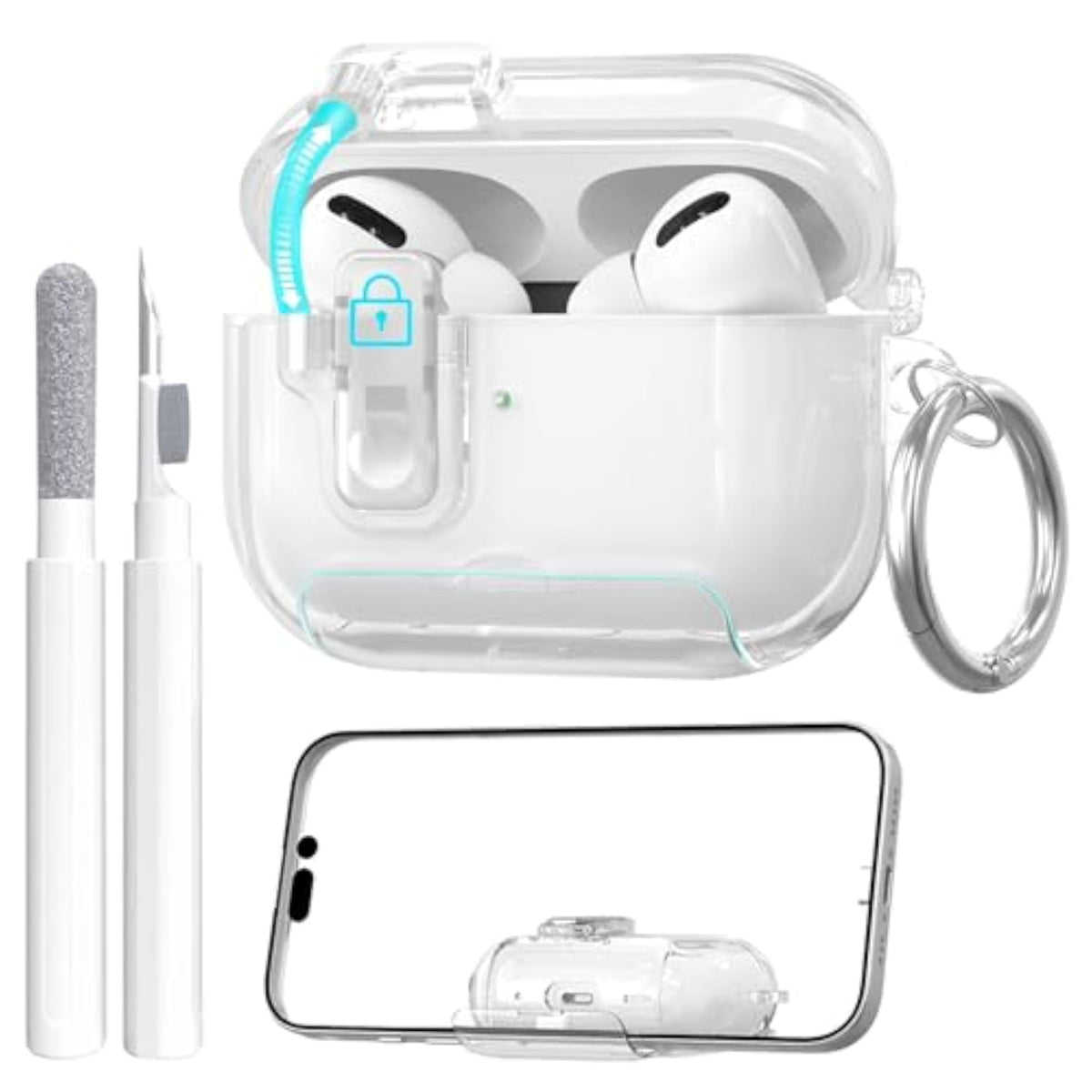 AirPods Pro 3 Case with Cleaner Kit, Soft TPU Clear Cover and Bracket, Dustproof Design, Keyring, Auto Pop-Up, Lock Clid, and Cleaner Kit for AirPods Pro 3 (2025)