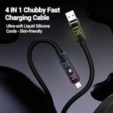 4 In 1 Charging Cable, 100W Fast Charging Usb C Cable With Breathing Light, Chubby Usbc Cables Usb A/C To C/Lightning, 4Ft Multi Chargers Cord For Iphone Ipad Galaxy Macbook Laptop
