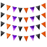 39Ft Black Orange Purple Glitter Fabric Bunting Banner Triangle Flags Hanging Cotton Pennant Banner For Birthday Wedding Engagement Halloween Theme Party Home Garden Decorations Supplies