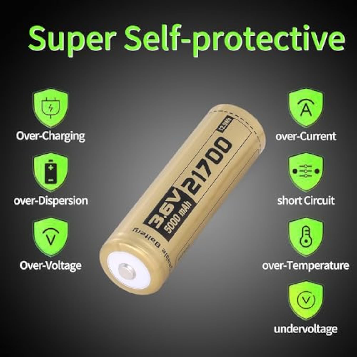 2-Pack 21700 Rechargeable 5000mAh 3.6V Battery Case for Flashlights