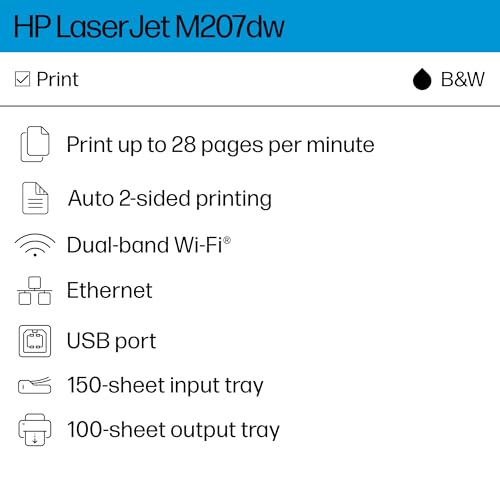 Laserjet M207Dw Laser Wireless Printer, Black And White, Duplex, Best-For-Office