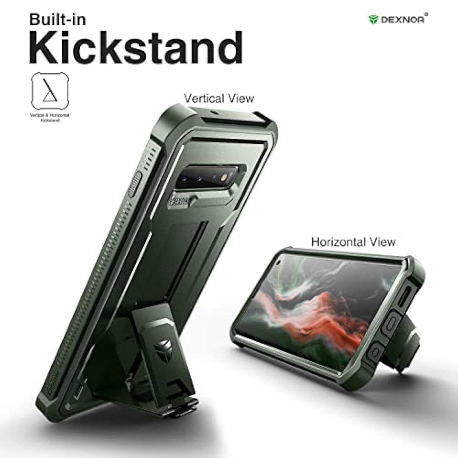 For Samsung Galaxy S10 Case, [Built In Screen Protector And Kickstand] Heavy Duty Grade Protection Shockproof Protective Cover For Samsung Galaxy S10 Army Green